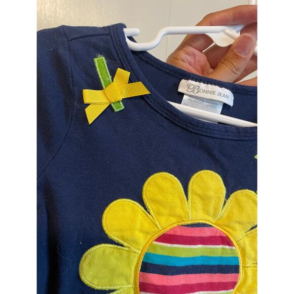 Bonnie Jean blue knit, short sleeve flower top ruffled bow colorful Size 4T. - Picture 3 of 6